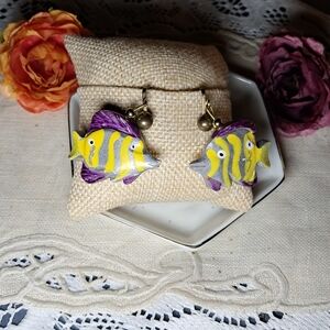 Tropical Angel Fish Clip On Earrings (Goldtone)